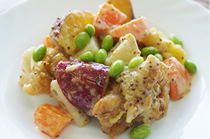 鶏肉と根菜のハニーマスタード和え